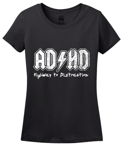 Ladies Black AD/HD - Ritalin Adderall Concerta ADHD ADD Humor Funny Joke T-shirt