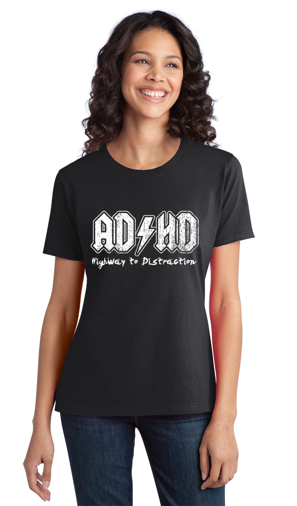 Ladies Black AD/HD - Ritalin Adderall Concerta ADHD ADD Humor Funny Joke T-shirt