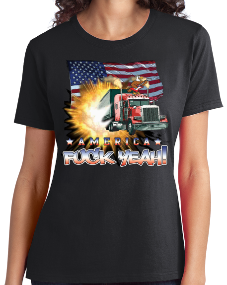 Ladies Black America Fuck Yeah! - Merica Patriotism Funny Merica 4th of July T-shirt
