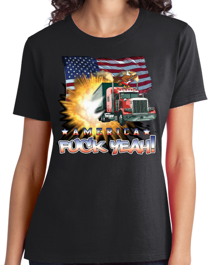 Ladies Black America Fuck Yeah! - Merica Patriotism Funny Merica 4th of July T-shirt