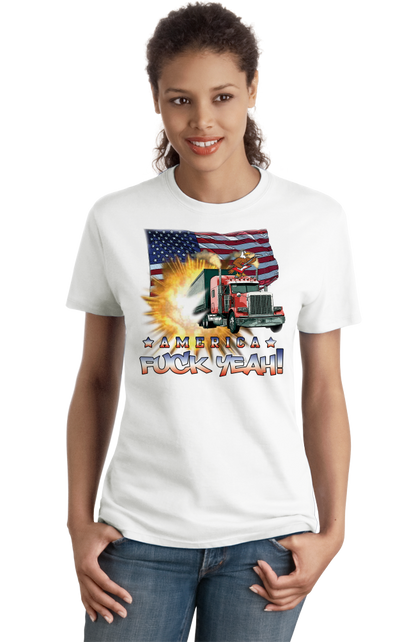 Ladies White America Fuck Yeah! - Merica Patriotism Funny Merica 4th of July T-shirt