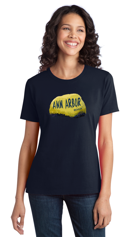 Ladies Navy Ann Arbor Rock - University of Michigan Landmark Funny Pride T-shirt