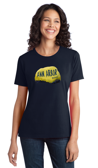 Ladies Navy Ann Arbor Rock - University of Michigan Landmark Funny Pride T-shirt