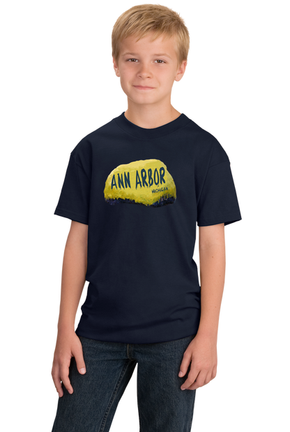 Youth Navy Ann Arbor Rock - University of Michigan Landmark Funny Pride T-shirt