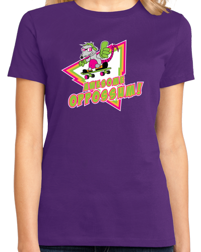 Ladies Purple Awesome Oppossum! - Funny 80s Nostalgia Skateboarding Joke T-shirt
