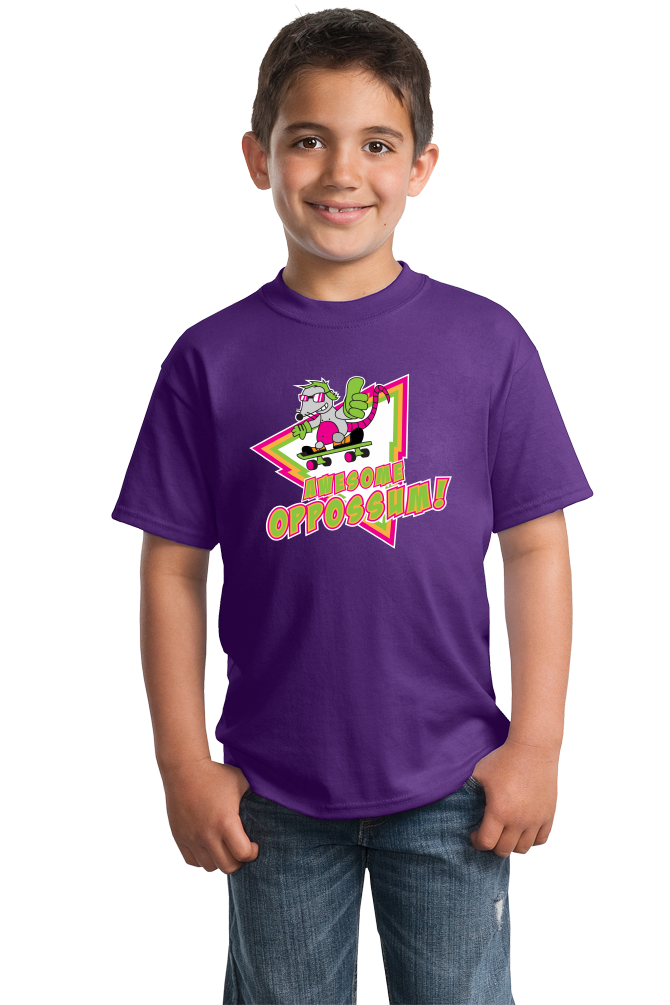 Youth Purple Awesome Oppossum! - Funny 80s Nostalgia Skateboarding Joke T-shirt