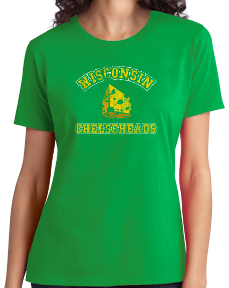 Ladies Green Cheesehead - Wisconsin Pride Raised on the Dairy T-shirt