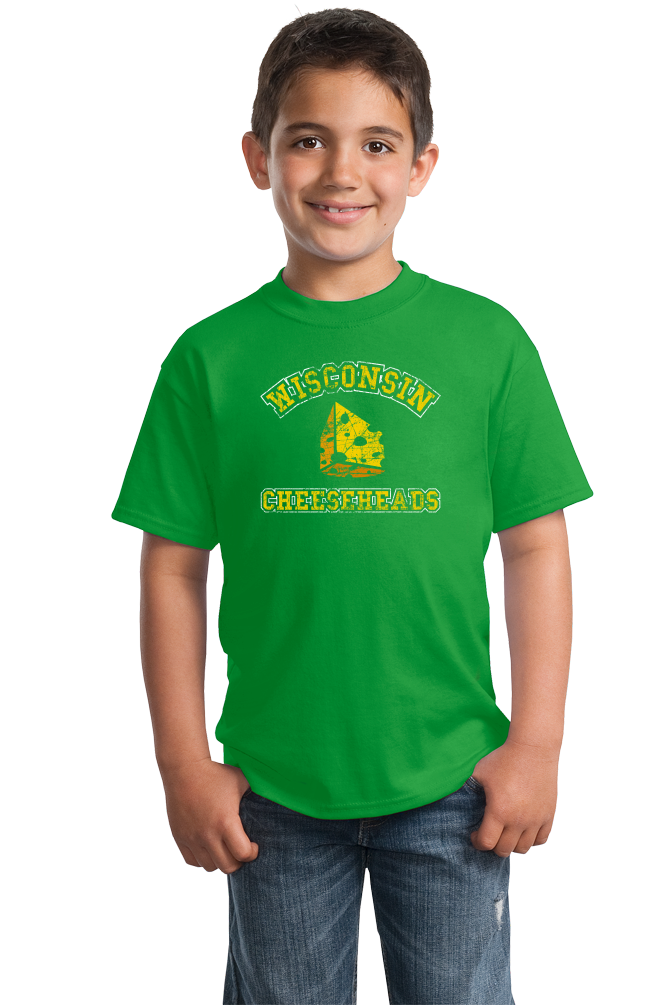 Youth Green Cheesehead - Wisconsin Pride Raised on the Dairy T-shirt
