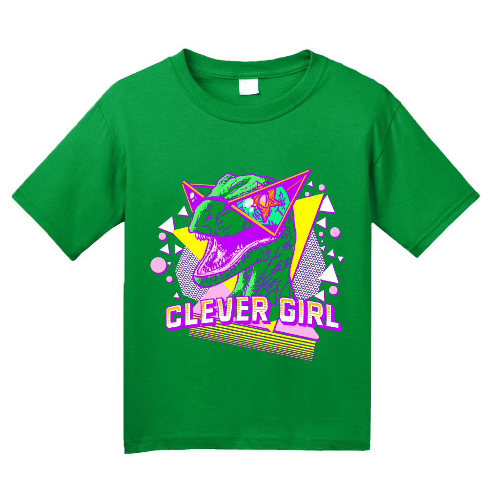 Youth Green Clever Girl - Radical 90s Raptor - Dinosaur Rampage Fan T-shirt
