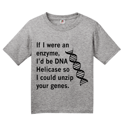 Youth Grey DNA Helicase - Unzip Your Genes - Nerd Humor Geek Pick-Up Line T-shirt
