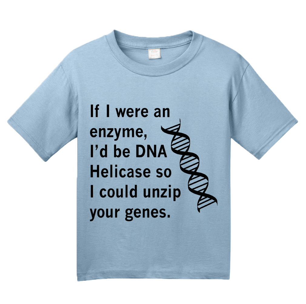Youth Light Blue DNA Helicase - Unzip Your Genes - Nerd Humor Geek Pick-Up Line T-shirt