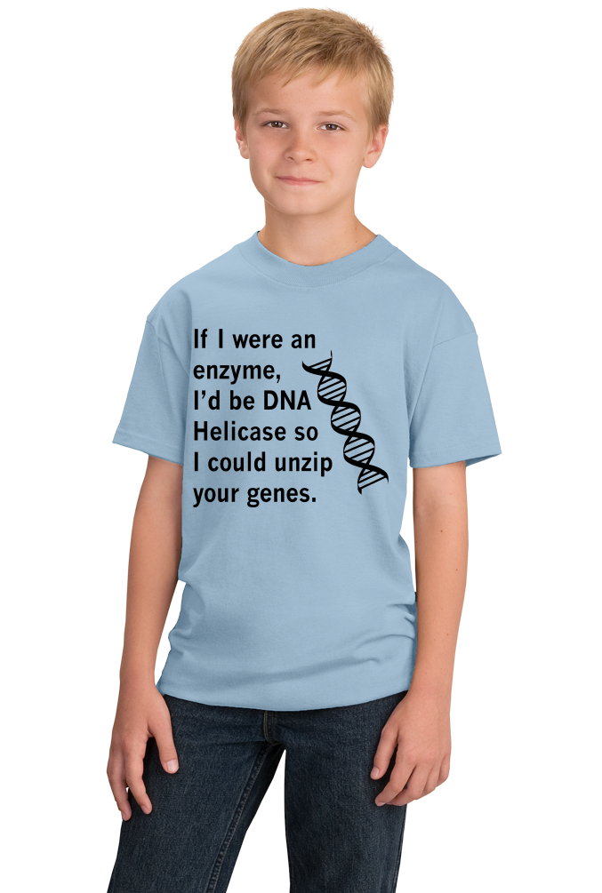 Youth Light Blue DNA Helicase - Unzip Your Genes - Nerd Humor Geek Pick-Up Line T-shirt