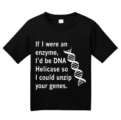 Youth Black DNA Helicase - Unzip Your Genes - Nerd Humor Geek Pick-Up Line T-shirt