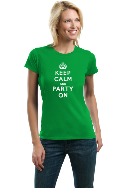 Ladies Green Keep Calm And Party On - St. Patrick's Day Funny Party T-shirt