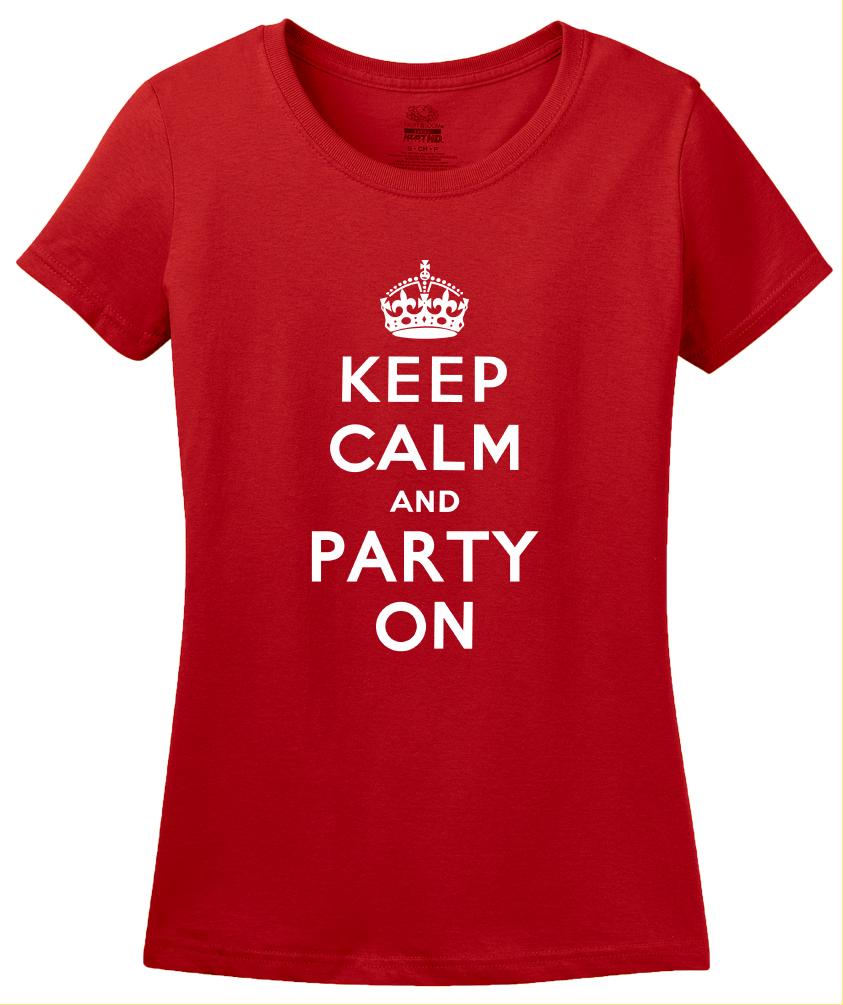Ladies Red Keep Calm And Party On - St. Patrick's Day Funny Party T-shirt