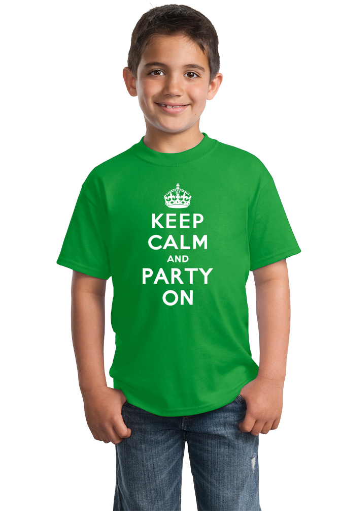 Youth Green Keep Calm And Party On - St. Patrick's Day Funny Party T-shirt