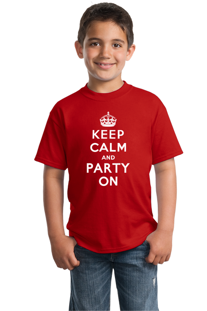 Youth Red Keep Calm And Party On - St. Patrick's Day Funny Party T-shirt
