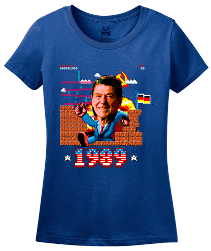Ladies Royal Epic Ronald Reagan Punching Through Berlin Wall - Patriotism T-shirt