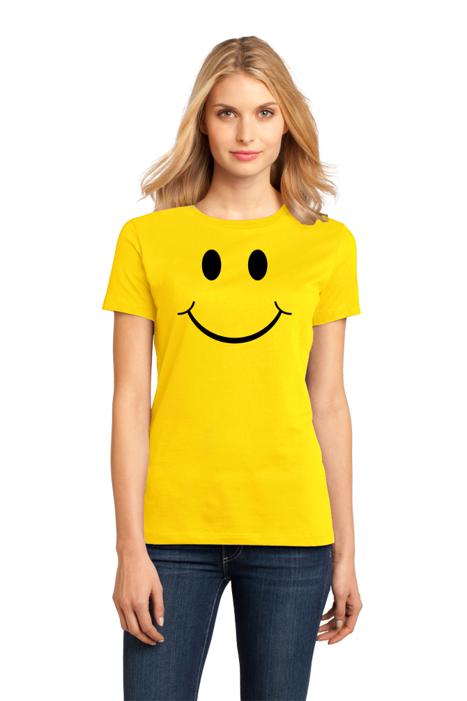 Ladies Yellow Smiley Face (Smile) ! - Happy Optimist Cheerful Sunny T-shirt