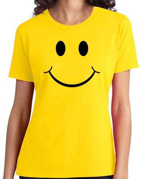 Ladies Yellow Smiley Face (Smile) ! - Happy Optimist Cheerful Sunny T-shirt