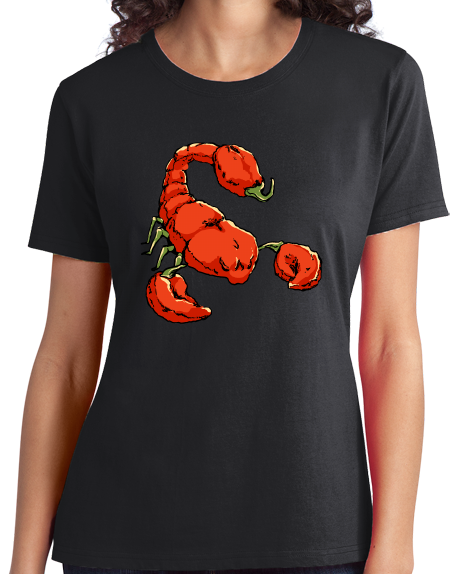 Ladies Black Trinidad Moruga Scorpion Pepper - Pepper Fan Hot Spicy Foodie T-shirt