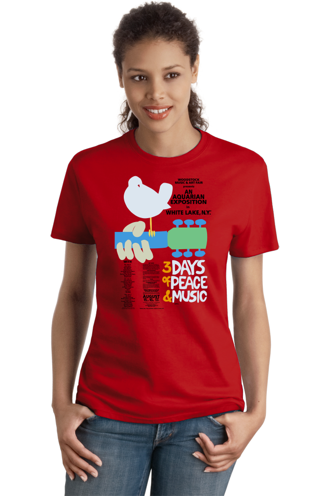 Ladies Red WOODSTOCK POSTER TEE T-shirt