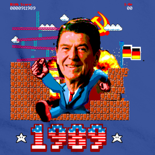 Ronald Reagan Punching Through Berlin Wall Royal Blue art preview