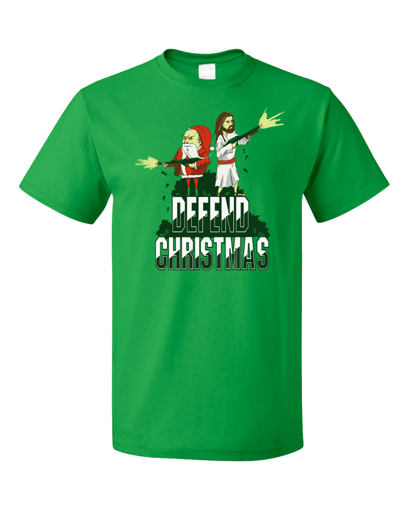 Standard Green Defend Christmas! - Christmas Christ In Jesus Santa Fun Humor T-shirt