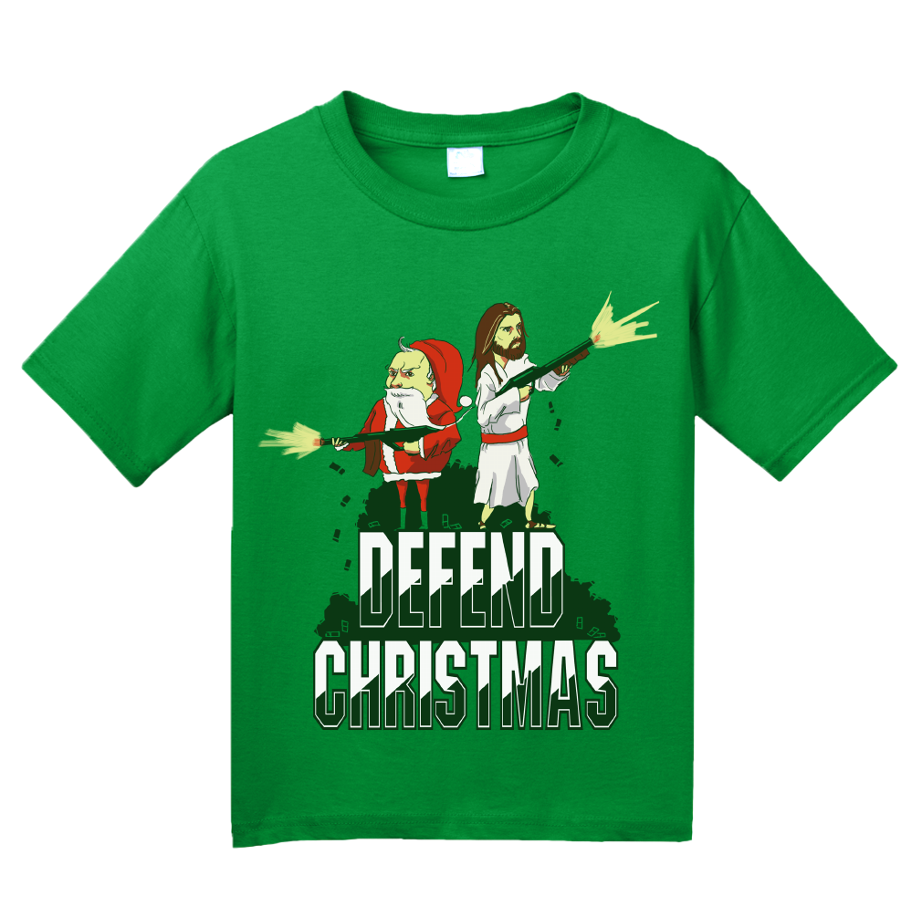 Youth Green Defend Christmas! - Christmas Christ In Jesus Santa Fun Humor T-shirt