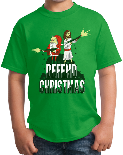 Youth Green Defend Christmas! - Christmas Christ In Jesus Santa Fun Humor T-shirt