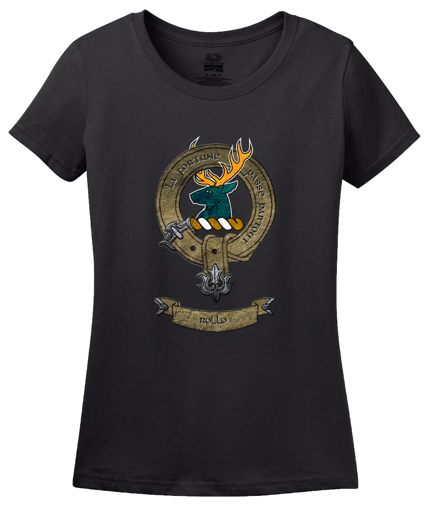 Ladies Black Clan Rollo - Scottish Pride Heritage Family Name Clan Rollo T-shirt