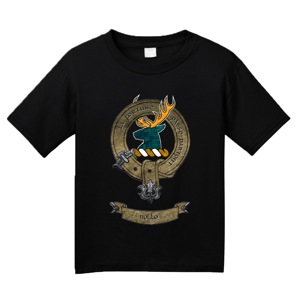 Youth Black Clan Rollo - Scottish Pride Heritage Family Name Clan Rollo T-shirt