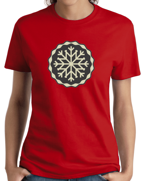Ladies Red Snowflake Icon - Cute Skiing Winter Snow Bunny Snowboarder T-shirt