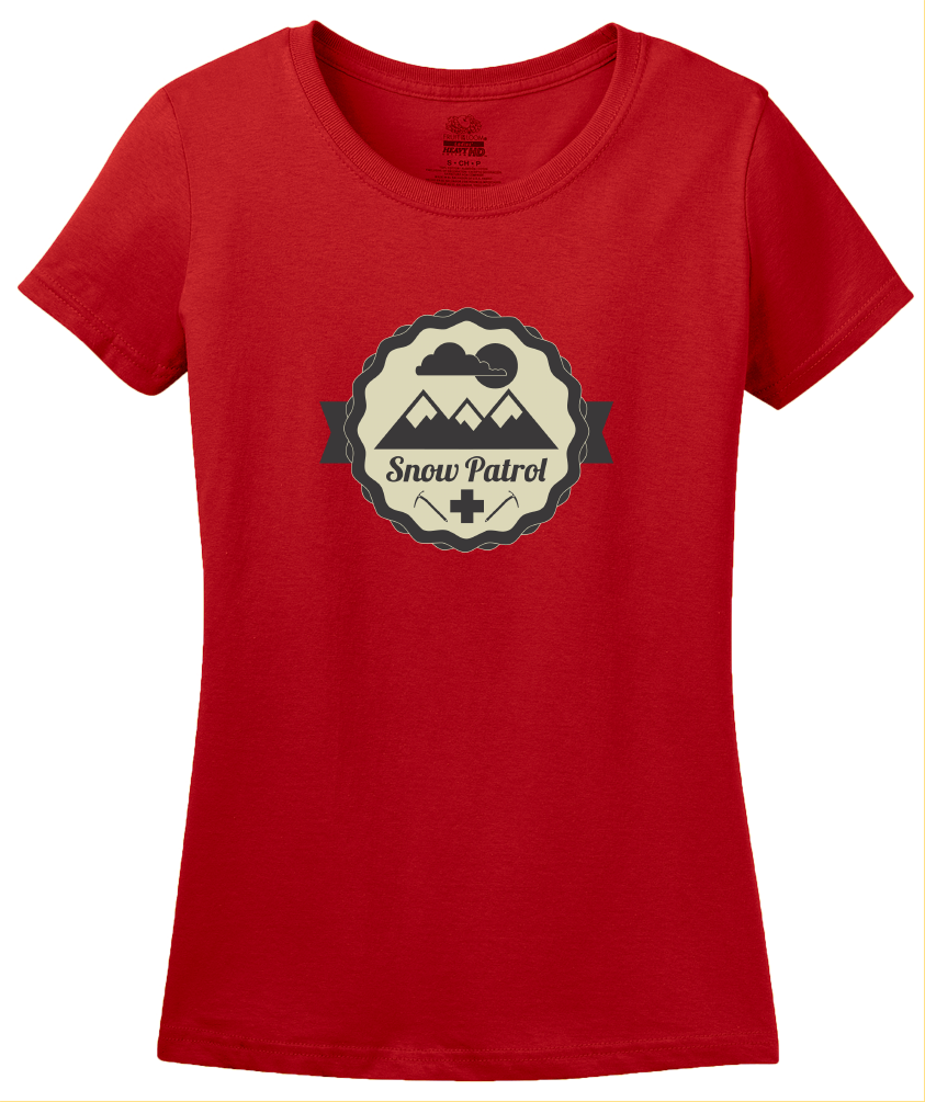 Ladies Red Snow Patrol Logo - Cool Retro Skiing Winter Skier Cute Logo T-shirt