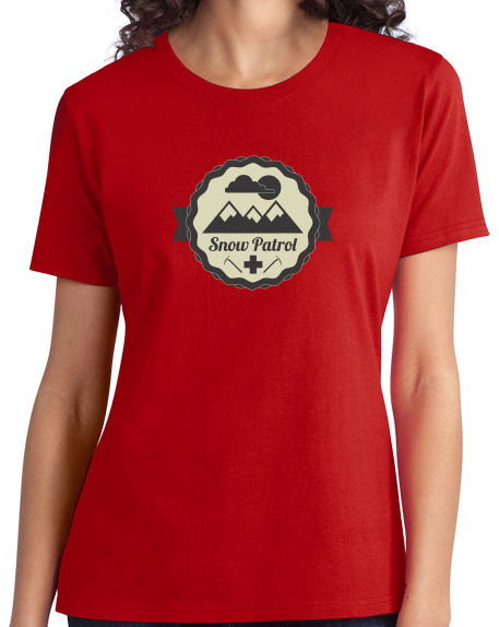 Ladies Red Snow Patrol Logo - Cool Retro Skiing Winter Skier Cute Logo T-shirt