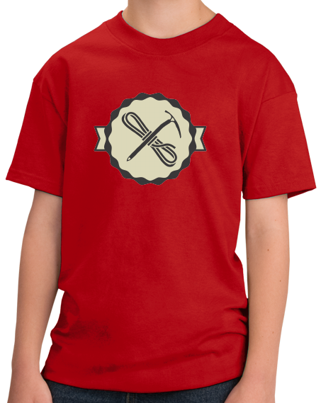 Youth Red Mountain Ice Climbing Symbol - Mountaineer Ice Climber Pride T-shirt