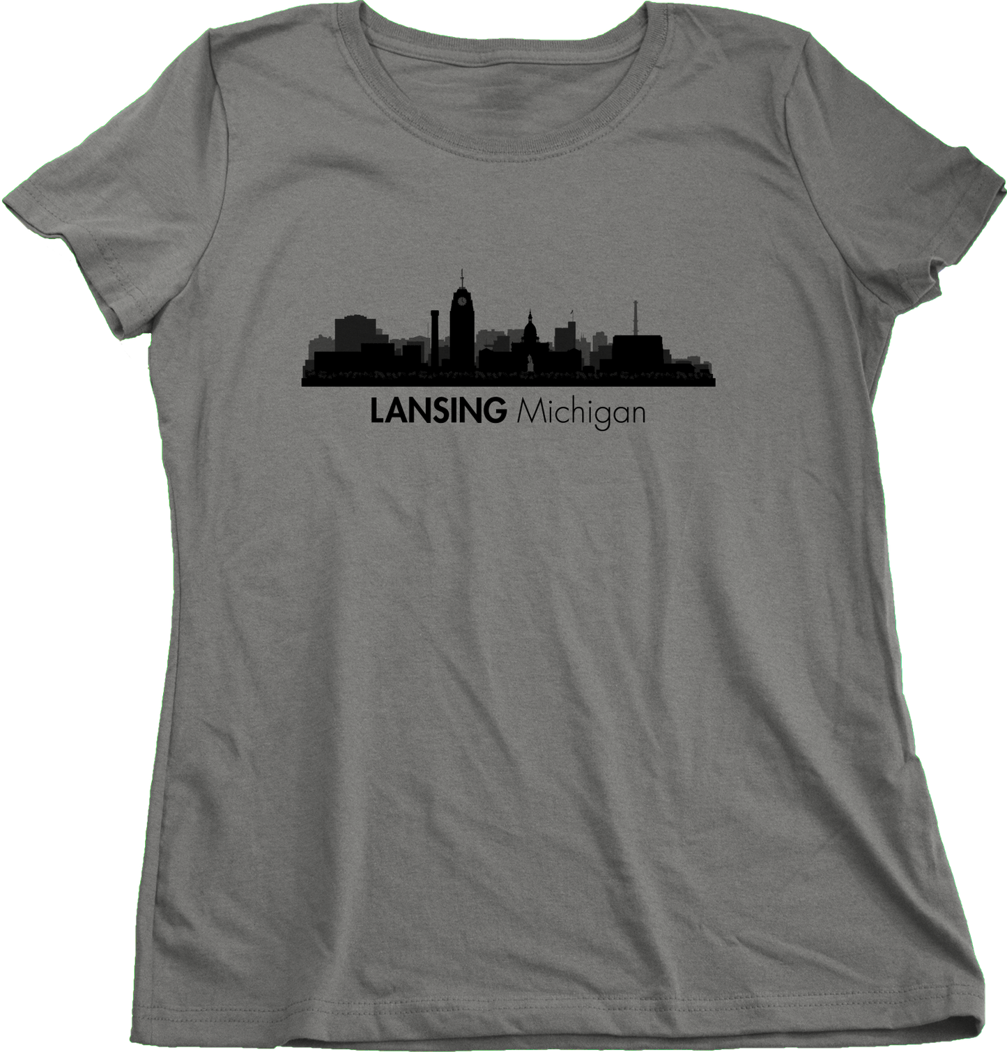 Ladies Grey Skyline Of Lansing, Michigan - Michigan State Capital Love T-shirt