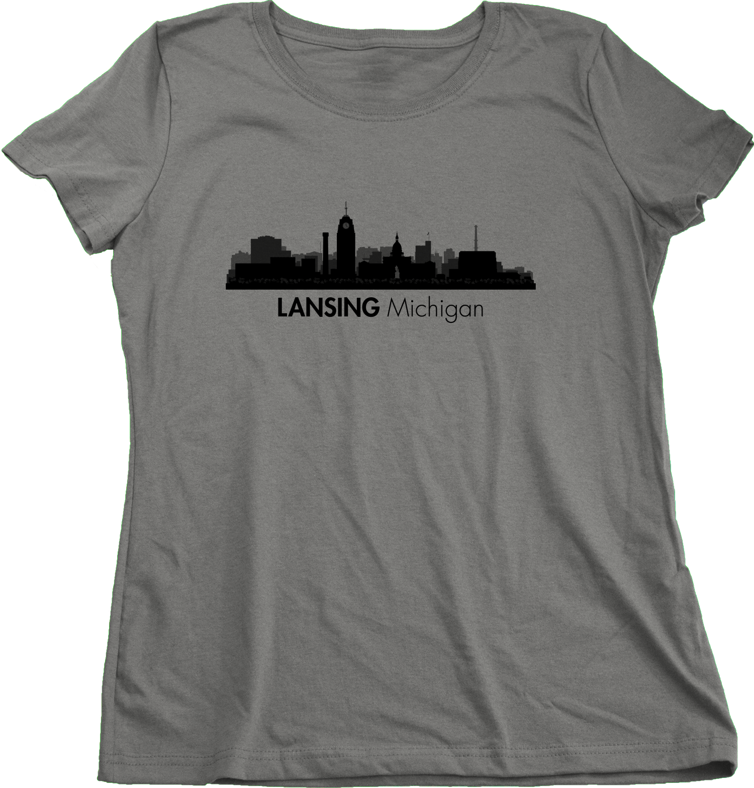 Ladies Grey Skyline Of Lansing, Michigan - Michigan State Capital Love T-shirt