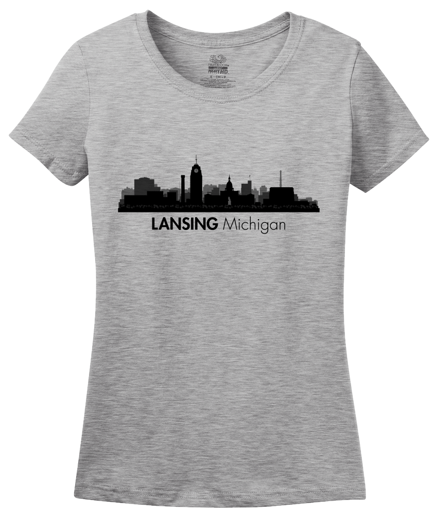 Ladies Grey Skyline Of Lansing, Michigan - Michigan State Capital Love T-shirt