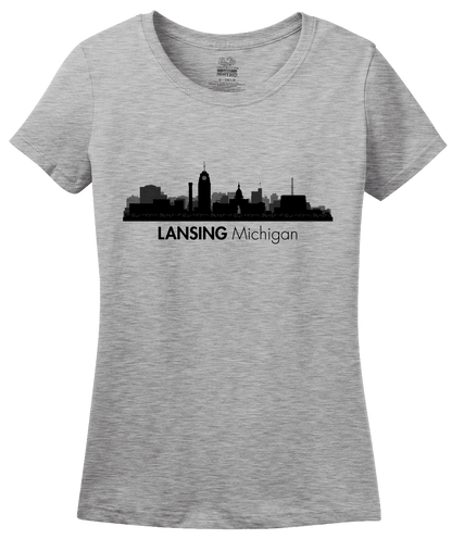 Ladies Grey Skyline Of Lansing, Michigan - Michigan State Capital Love T-shirt