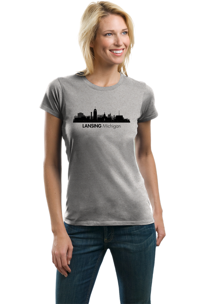 Ladies Grey Skyline Of Lansing, Michigan - Michigan State Capital Love T-shirt