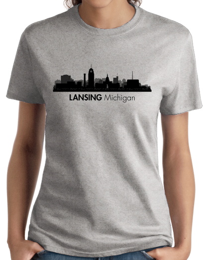 Ladies Grey Skyline Of Lansing, Michigan - Michigan State Capital Love T-shirt