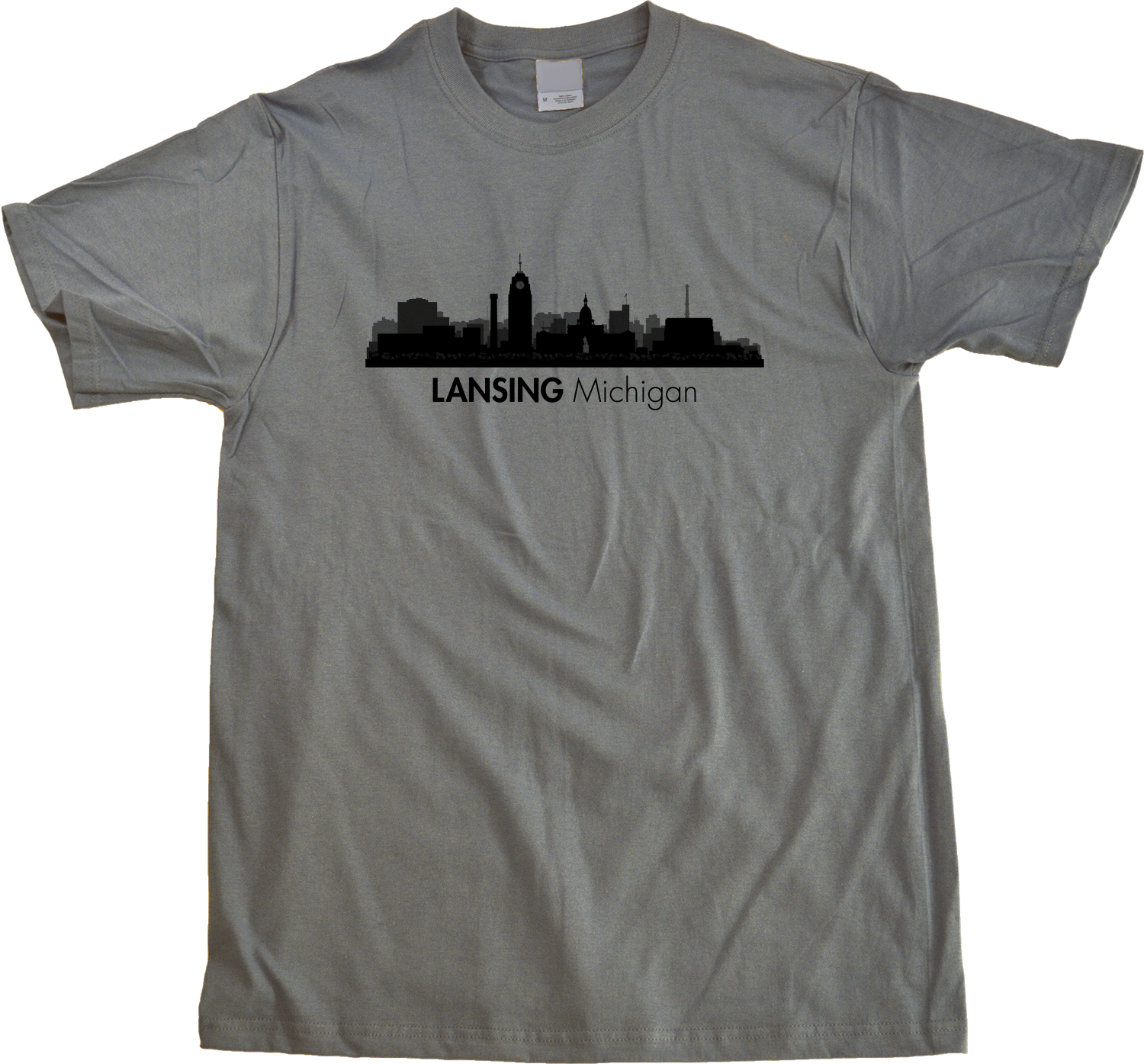 Unisex Grey Skyline Of Lansing, Michigan - Michigan State Capital Love T-shirt