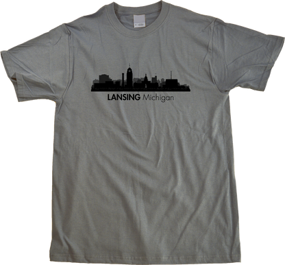 Unisex Grey Skyline Of Lansing, Michigan - Michigan State Capital Love T-shirt