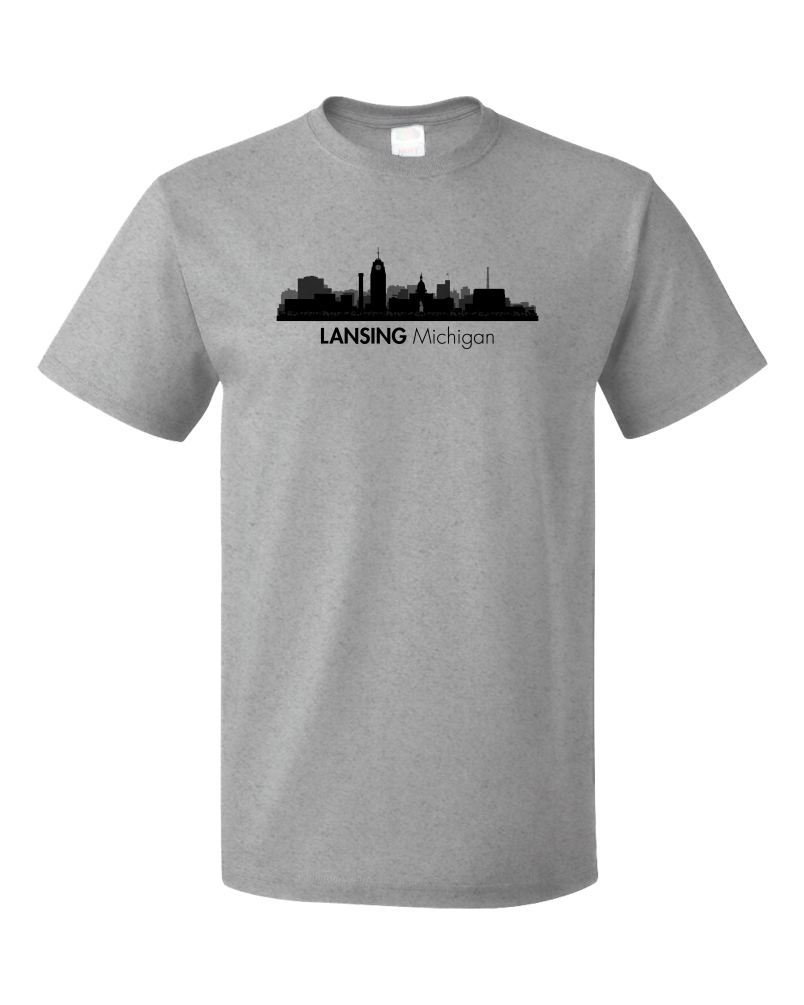 Unisex Grey Skyline Of Lansing, Michigan - Michigan State Capital Love T-shirt