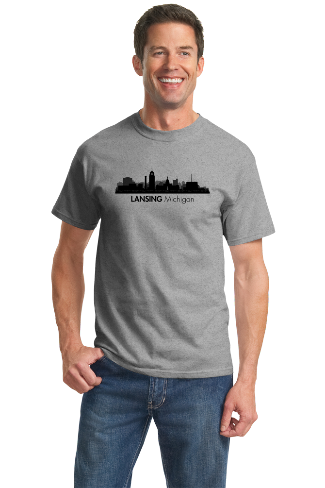 Unisex Grey Skyline Of Lansing, Michigan - Michigan State Capital Love T-shirt