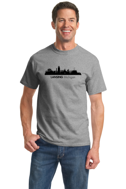 Unisex Grey Skyline Of Lansing, Michigan - Michigan State Capital Love T-shirt