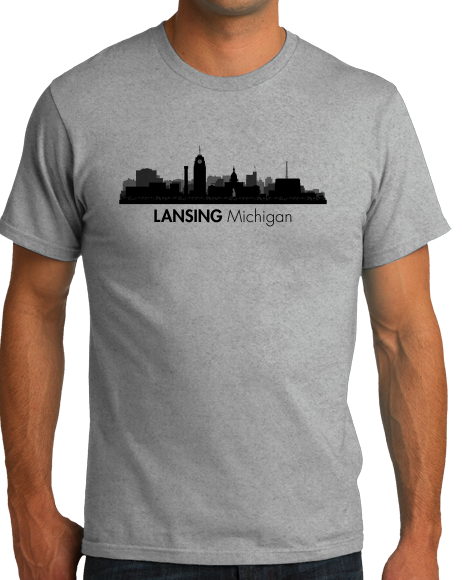 Unisex Grey Skyline Of Lansing, Michigan - Michigan State Capital Love T-shirt