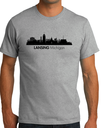 Unisex Grey Skyline Of Lansing, Michigan - Michigan State Capital Love T-shirt