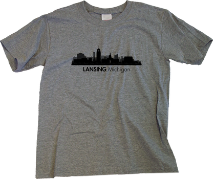 Youth Grey Skyline Of Lansing, Michigan - Michigan State Capital Love T-shirt